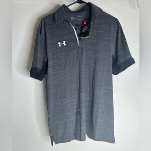 NWT Under Armour Shirt Men M Gray/Black HeatGear Polo Golf Loose Fit Performance